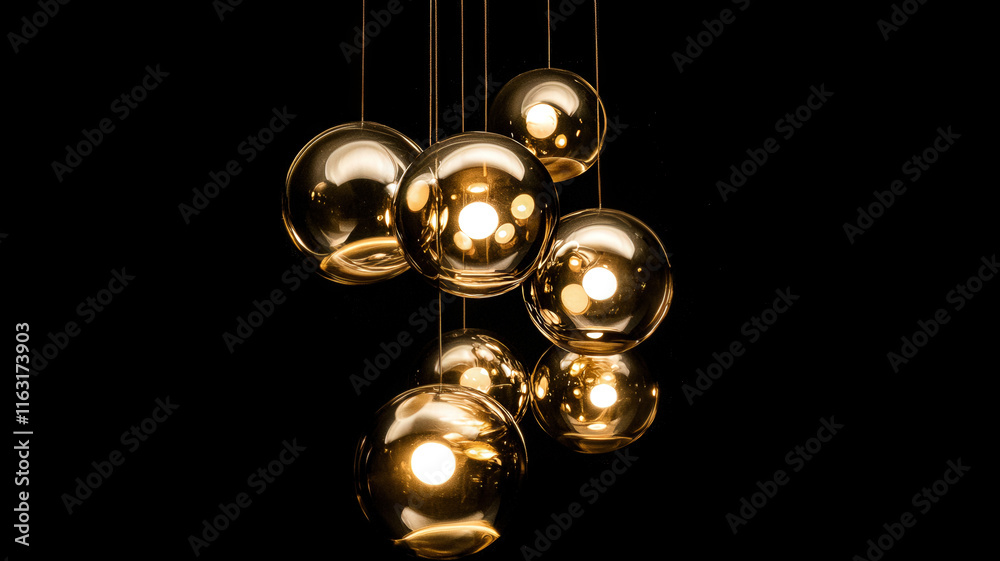 A mesmerizing cluster of floating metallic gold orbs encased in translucent glass, suspended gracefully in a dark void, creating an ethereal and captivating visual effect. A mesmerizing cluster of floating metallic gold orbs encased in translucent glass, suspended gracefully in a dark void, creating an ethereal and captivating visual effect.