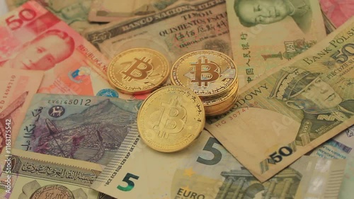 bitcoin cryptocurrency is coin crypto with btc symbol. bitcoin is modern electronic money. bitcoin with money background. bitcoin material from metal