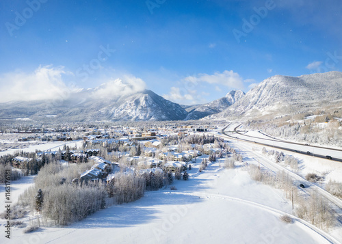 Bild auf Leinwand A view of snowy Frisco, Colorado in the Rocky Mountains