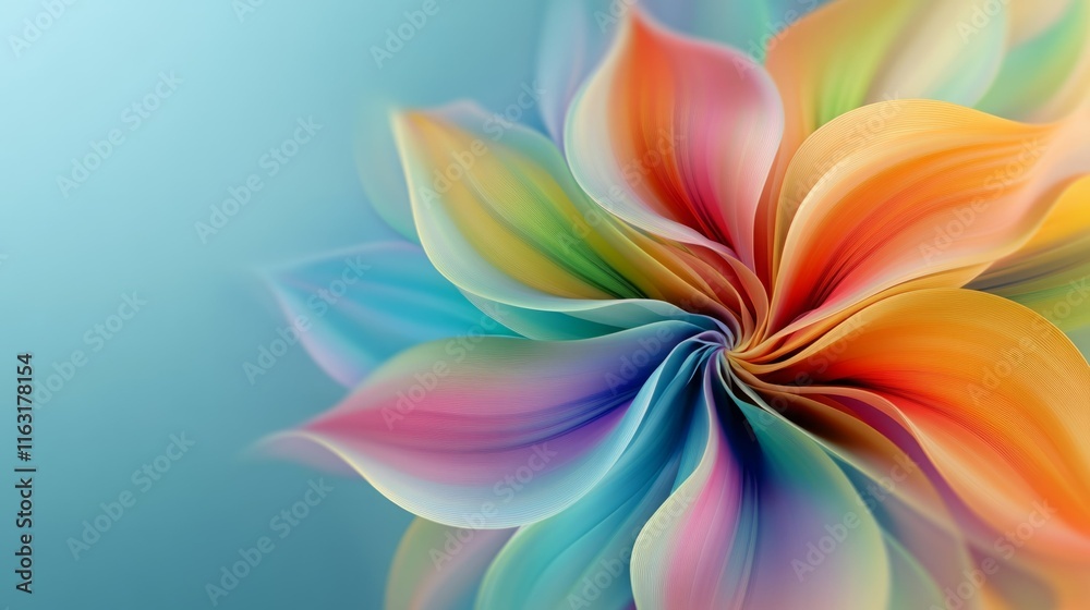 Fototapeta premium Vibrant rainbow flower, swirling petals. A digital art piece.