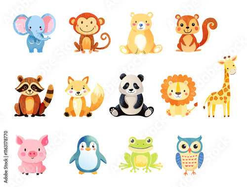 水彩画風　かわいい動物セット　幼稚園　保育園　イラスト　AI作成
