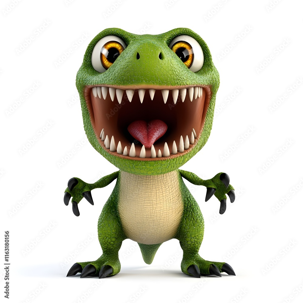 Fototapeta premium A cartoon dinosaur with a big mouth and a tongue sticking out