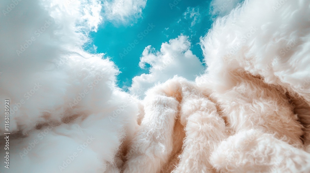 Fluffy White Fur Texture Against Blue Sky Soft Cloud like Dreamy Background Fluffy White Fur Texture Against Blue Sky Soft Cloud like Dreamy Background