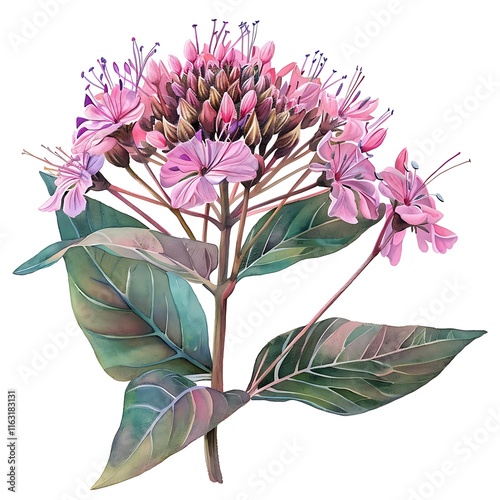 Watercolor Pink Joe-Pye Weed Isolated on White Background. Beautiful Joe-Pye Weed Flower photo