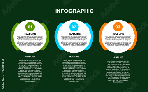 3 steps infographic template with colorful and green background for presentation.