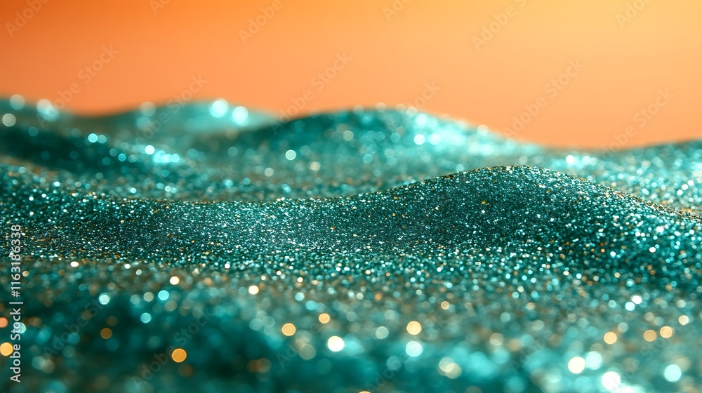 Sparkling Teal Glitter Creates Wavy Abstract Landscape Sparkling Teal Glitter Creates Wavy Abstract Landscape