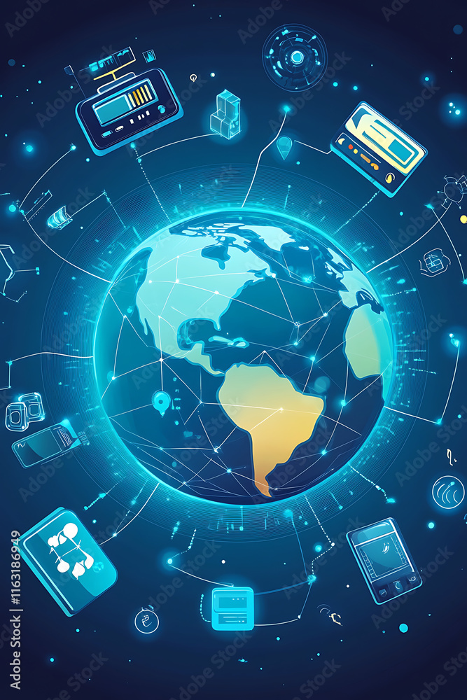 Obraz premium A digital representation of a connected world showcasing technology and communication.