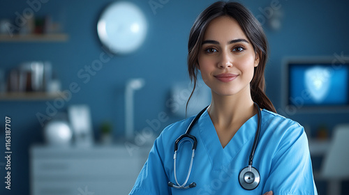 Wallpaper Mural Confident Female Nurse in Blue Uniform, Healthcare Professional, Medical Image, Stock Photo, Royalty Free Torontodigital.ca