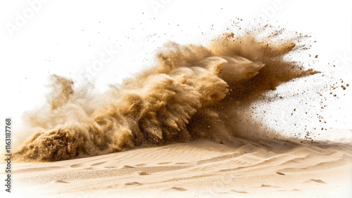 Fototapeta Naklejka Na Ścianę i Meble -  Sandstorm sweeps across the desert landscape creating dramatic effects during daylight hours isolated on transparent background
