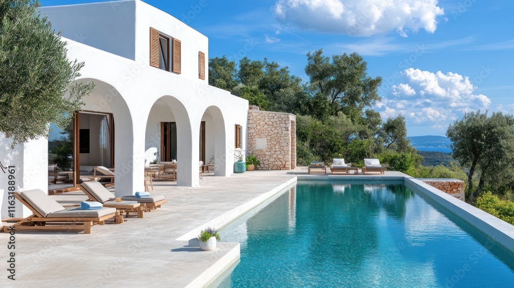 Fototapeta premium Luxury Villa with Infinity Pool and Sea View in Mediterranean