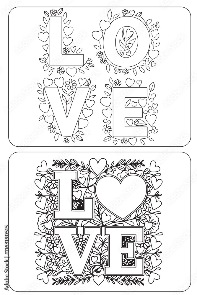 Heart shape love with leaf and tree happy Valentin’s day hand drawn coloring page set or bundle collection activity book vector illustration for amar Coloring book, greeting card, invitation Print Heart shape love with leaf and tree happy Valentin’s day hand drawn coloring page set or bundle collection activity book vector illustration for amar Coloring book, greeting card, invitation Print