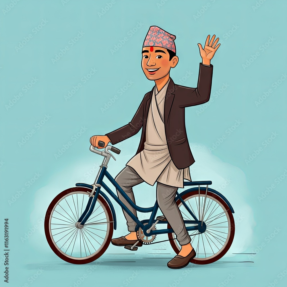 Naklejka premium Illustration of Nepali Character With Culture and Traditions, Illustrations of Nepali Daily Life, Festivals, and Scenic Landscapes 