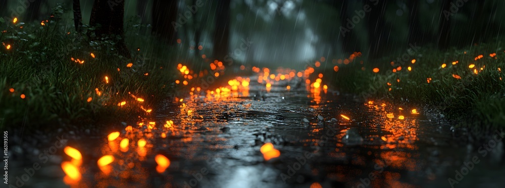 Fototapeta premium Enchanting Rain Forest Stream at Night