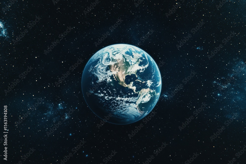 A stunning photograph of planet Earth from space against a backdrop of twinkling stars. A stunning photograph of planet Earth from space against a backdrop of twinkling stars.