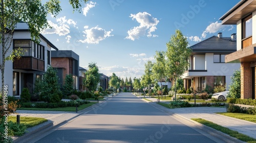 Street of modern suburban homes
