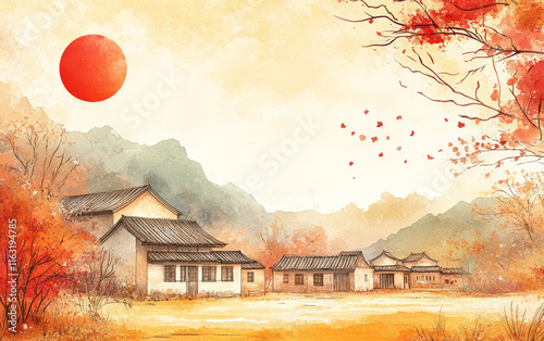 Chinese traditional ancient architecture residential landscape art background