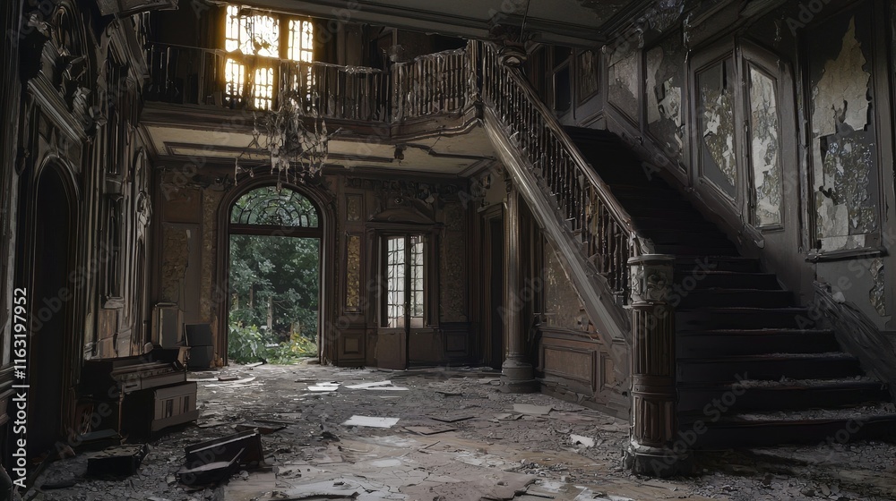 Fototapeta premium Abandoned mansion interior slung derelict forsaken outcast