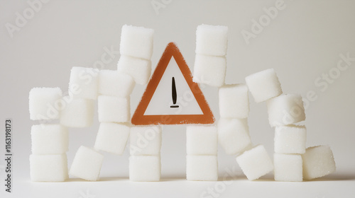 Obraz na płótnie Sugar cubes meticulously stacked in the shape of a warning sign, symbolizing the cautionary message of excessive indulgence and the potential dangers of overconsumption. w salonie