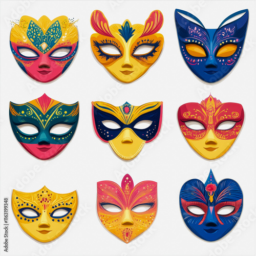 Colorful party masks collection vibrant festive celebration decorative accessories for events gatherings photo