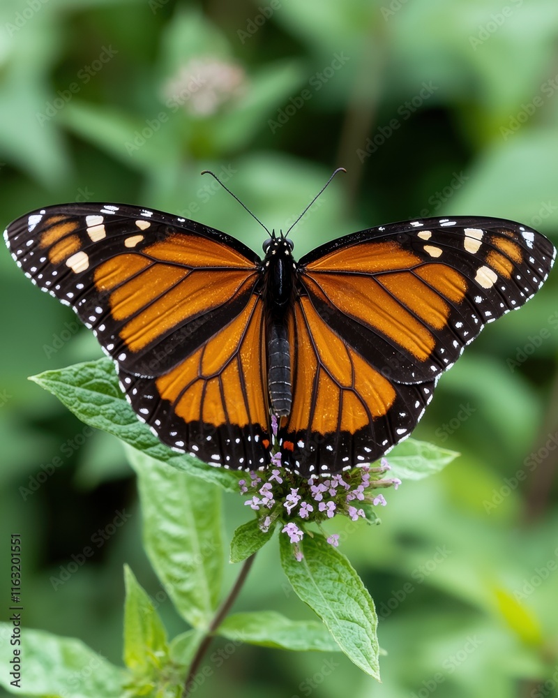 Fototapeta premium Closeup of a monarch butterfly perched on a purple flower