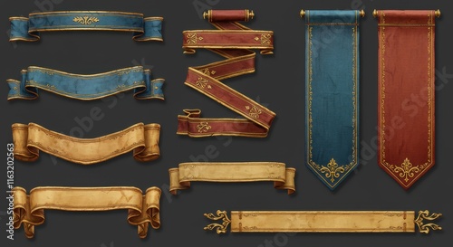 Elegant decorative banners and ribbons set with vintage designs