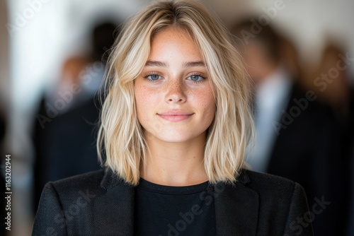 Wallpaper Mural Confident young woman with blonde hair and freckles in a black blazer Torontodigital.ca