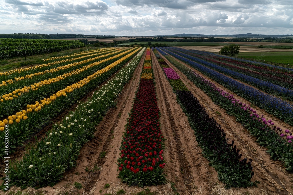 Rows of colorful tulips in a field Rows of colorful tulips in a field