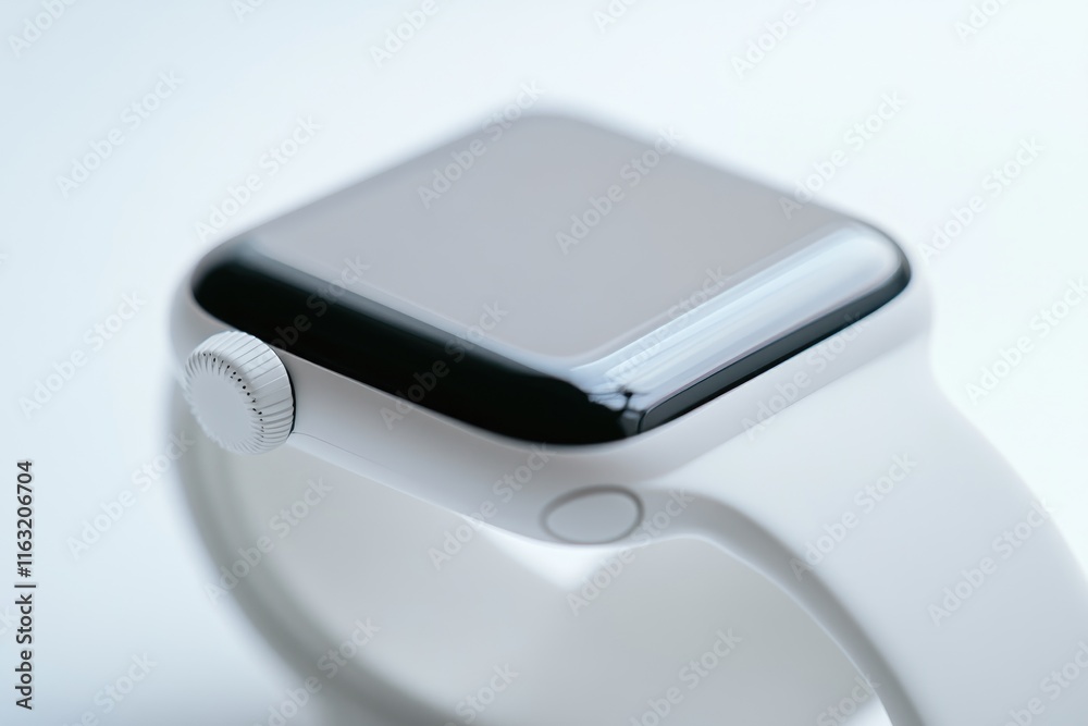 White Apple Watch Series Closeup Displaying Minimalist Design White Apple Watch Series Closeup Displaying Minimalist Design