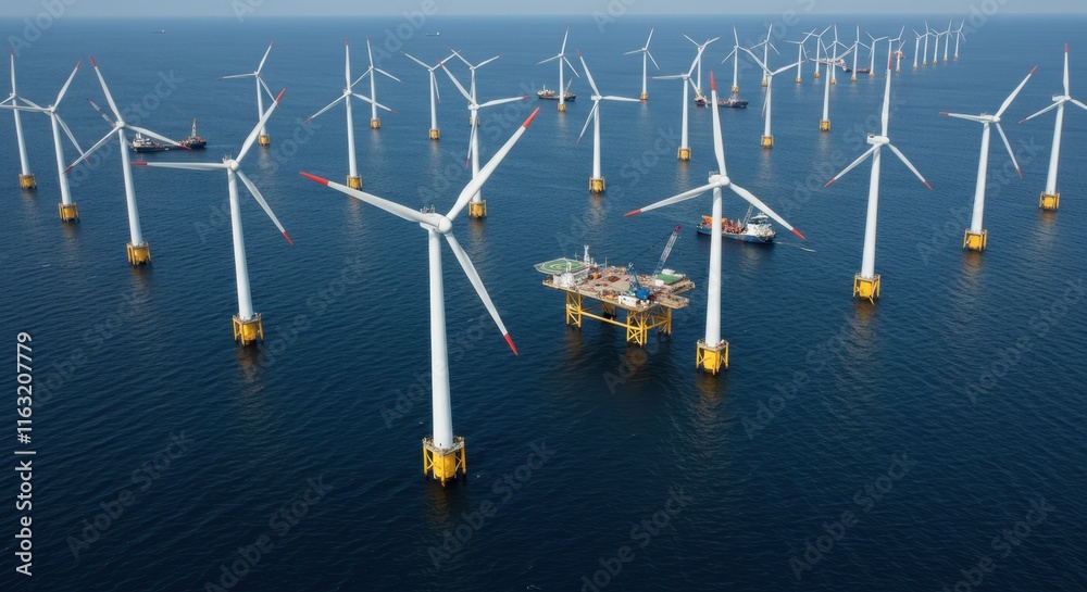 custom made wallpaper toronto digitalExpansive offshore wind farm with turbines and maintenance platform at sea