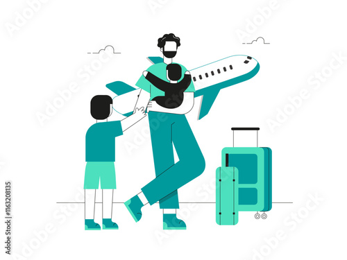 Family migration. Migration illustration. Flat vector illustration