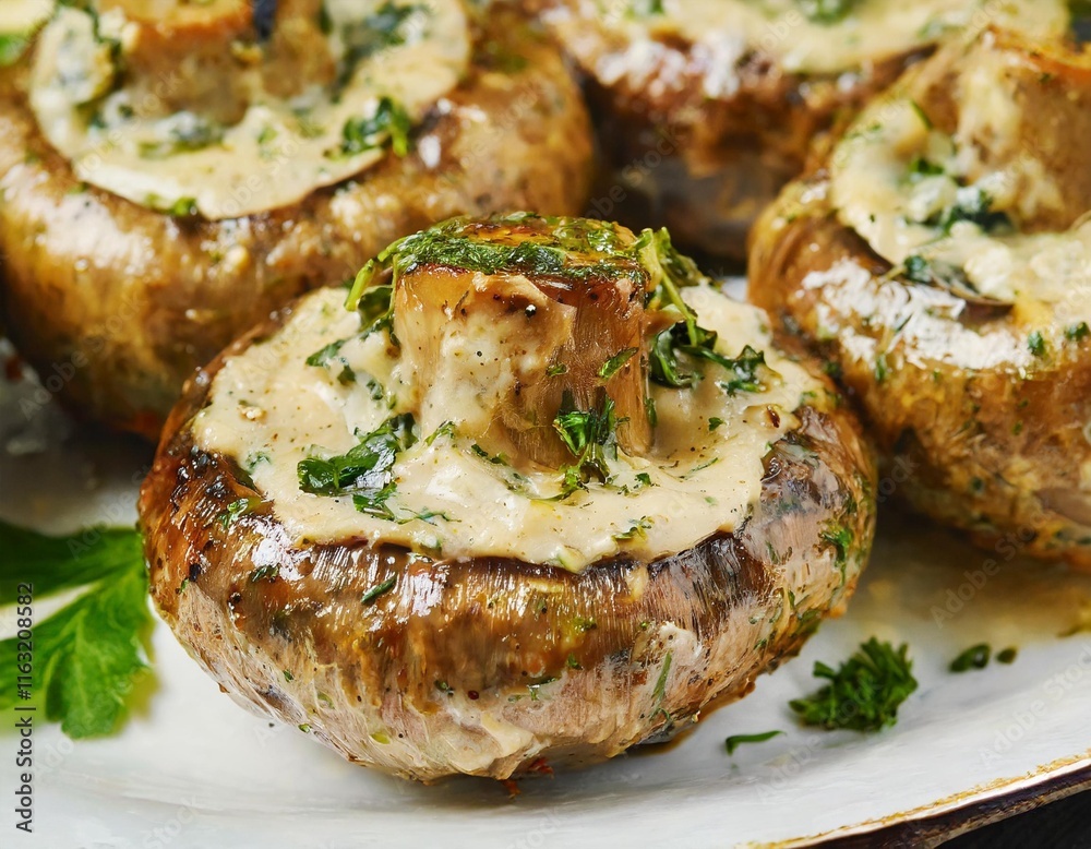 Stuffed Mushrooms with Herb and Garlic Cream Filling, Baked to Perfection Stuffed Mushrooms with Herb and Garlic Cream Filling, Baked to Perfection