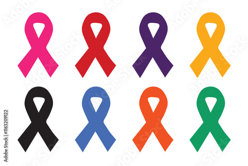 Awareness Ribbons Symbol Set Vector silhouette illustration Design