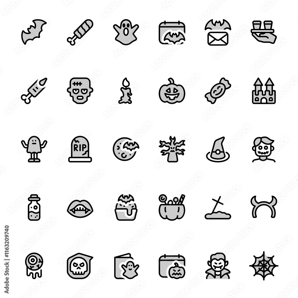 Fototapeta premium Hallowen iconset with duotone style, perfect for user interface projects