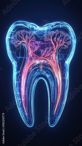 A tooth with internal visible structure