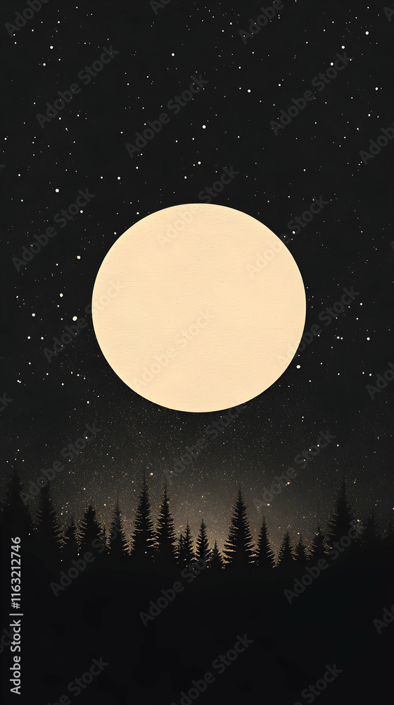 Fototapeta premium Night Sky, Full Moon over Silhouetted Forest