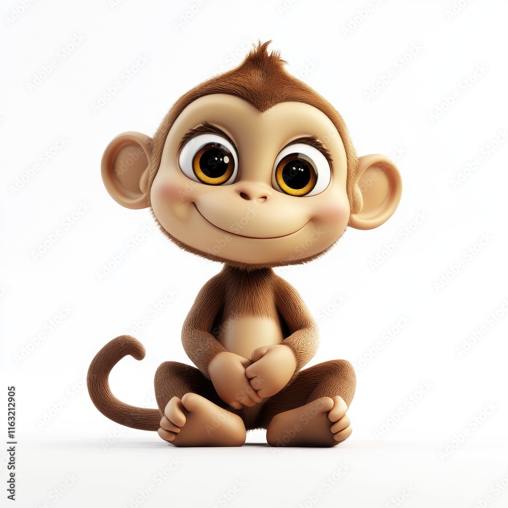 Fototapeta premium Adorable Baby Monkey Sitting Against White Background