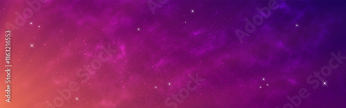 Galaxy background. Bright glowing cosmos. Wide starry wallpaper. Color milky way. Shining universe with stars. Deep space with sunlight and constellation. Vector illustration.
