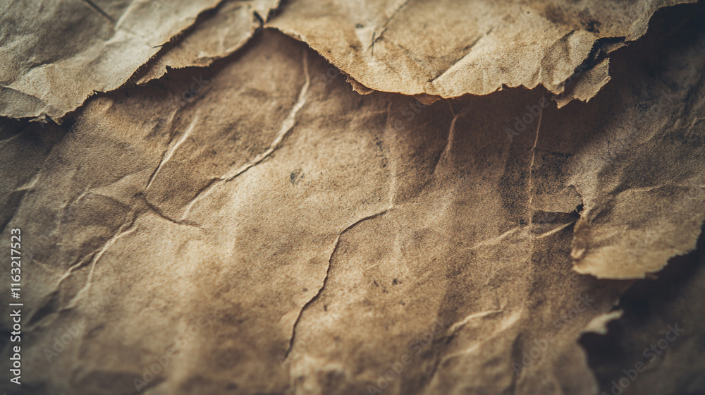 Naklejka premium Wrinkled old paper texture close up showing natural aging and vintage appeal
