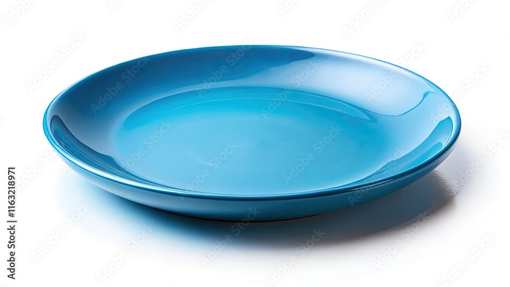High-resolution drone shot: a solitary, vibrant blue ceramic dish, isolated against a clean background. High-resolution drone shot: a solitary, vibrant blue ceramic dish, isolated against a clean background.