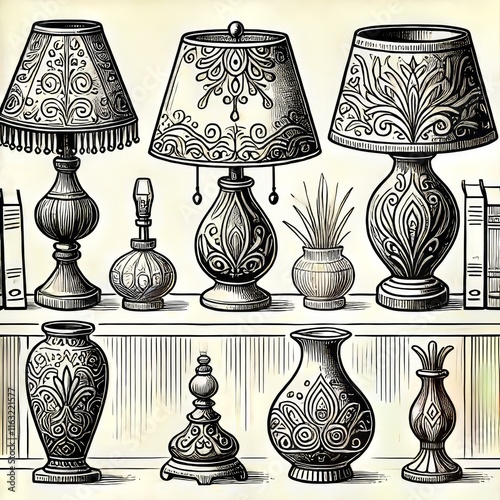 Table Lamp Bases Illustrated designs on lamp bases serving as de photo