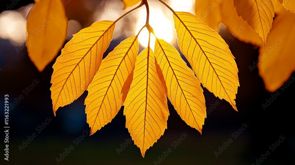 Golden Autumn Leaves: Backlit leaves, a vibrant display of nature's beauty, showcasing the intricate details of fall foliage. Golden Autumn Leaves: Backlit leaves, a vibrant display of nature's beauty, showcasing the intricate details of fall foliage.
