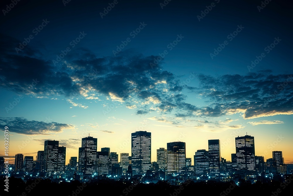 Fototapeta premium City Skyline at Dusk with Colorful Clouds