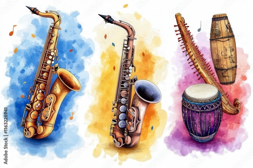 Naklejka premium Colorful Musical Instruments in Artistic Design