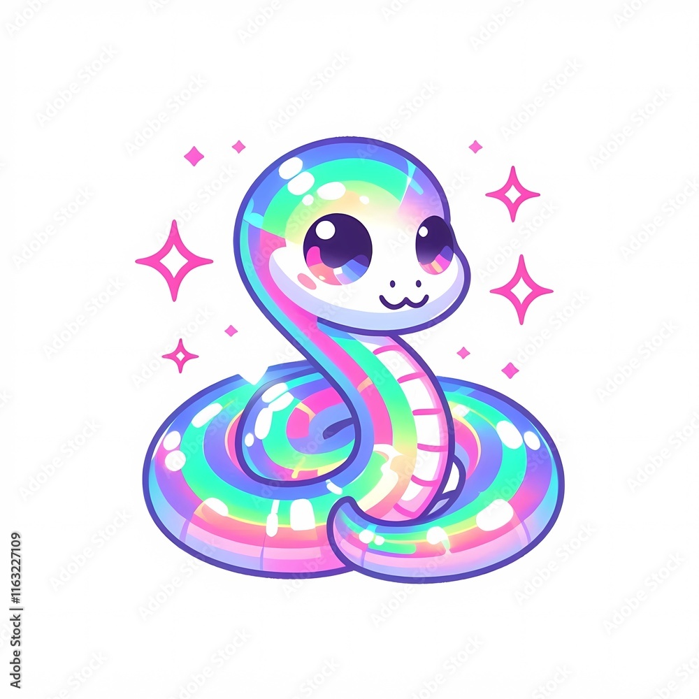 Fototapeta premium Cute Holographic Snake. Holographic Animals.