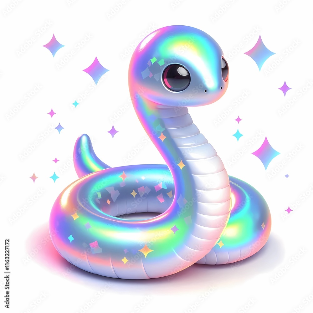 Fototapeta premium Cute Holographic Snake. Holographic Animals.