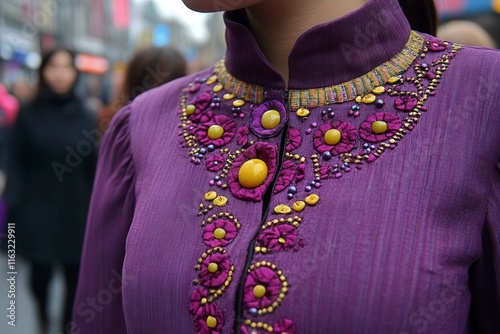 Elegant Purple Garment with Floral Embroidery Details photo