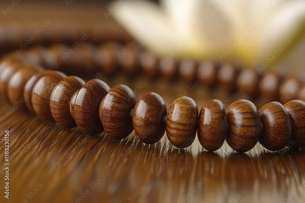 Elegant Wooden Beads on a Natural Surface Elegant Wooden Beads on a Natural Surface