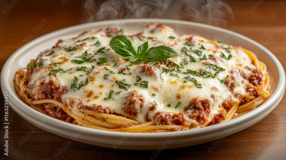 Baked Ziti with Melted Mozzarella Cheese 