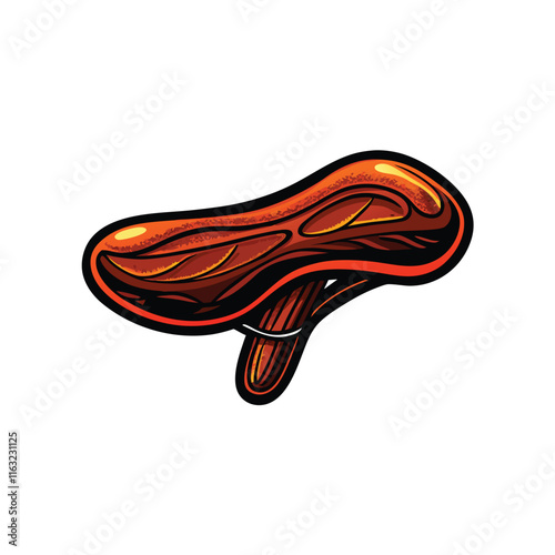 Create a clean vector graphic of a bicycle saddle, showcasing stitching detail and various angles.  Include options for different saddle materials (leather, synthetic).
