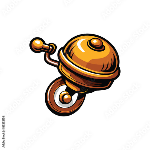 Create a clean, vector illustration of a bicycle bell, showing intricate details like the clapper and mounting bracket.  Include various angles.